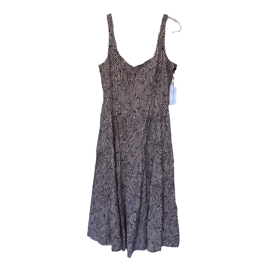 NWT Christian Lacroix Linen Printed Midi Dress Sz‎ M Abstract Spaghetti Strap